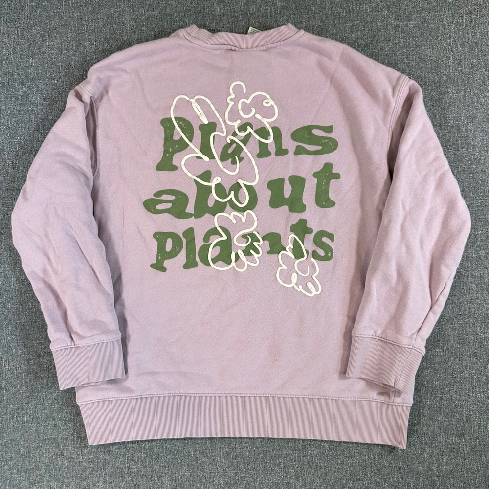 H&M Sweatshirt Women L Relaxed Fit Purple Plans About Plants Graphic - Picture 2 of 7